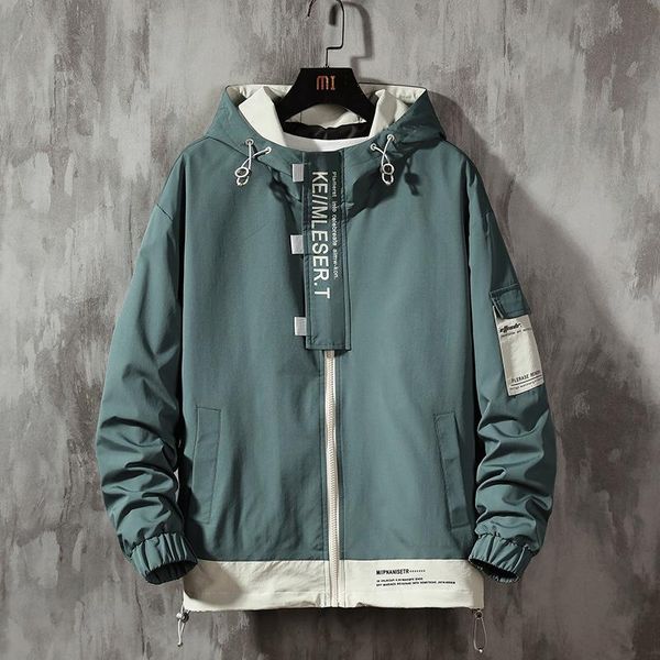 

men's jackets spring autumn patchwork streetwear men big size 4xl hooded casual loose print windbreaker jacket male hip hop coat homme, Black;brown