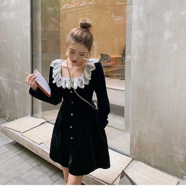 

casual dresses women velvet with collar for vestido de mujer femme robe, Black;gray