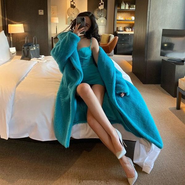 

women's fur & faux women 2021 autumn winter warm long coat female thick teddy bear jackets ladies casual loose oversize outwears y686, Black