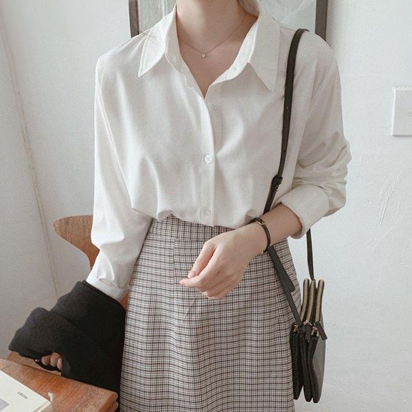 

korean white women's shirt 2021 fashion elegant cotton long sleeve office blouse white women and bloues women clothes