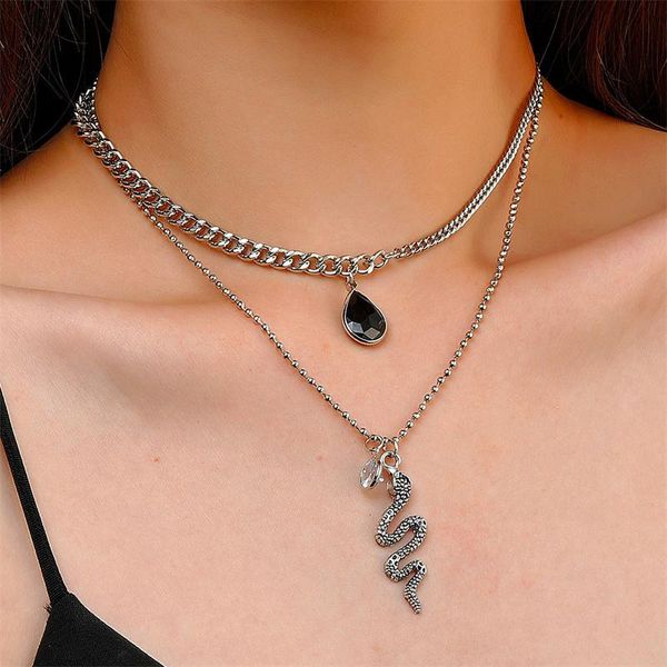 

chains fashion creative hip hop snake necklace personality metal multilayer clavicle chain selling animal women's jewelry, Silver