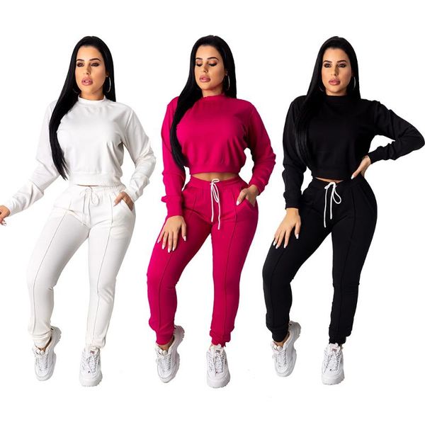 

2021 spring autumn tracksuit two piece set long sleeve crop and long pants 2 piece outfits for women solid casual slim suit, Gray