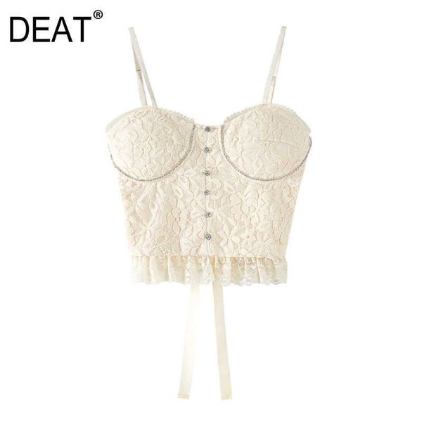 

[deat] spring summer fashion tank cross straps solid color lace personality womensling bra 13c420 210527, White