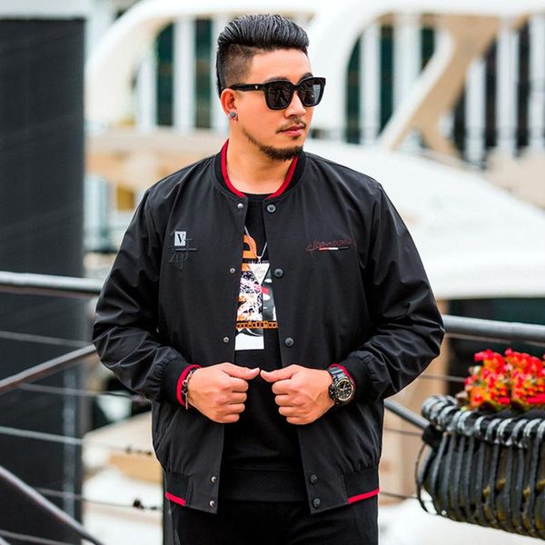 

men's jackets large size men autumn spring jacket single-breasted embroidery loose brand high quality, Black;brown