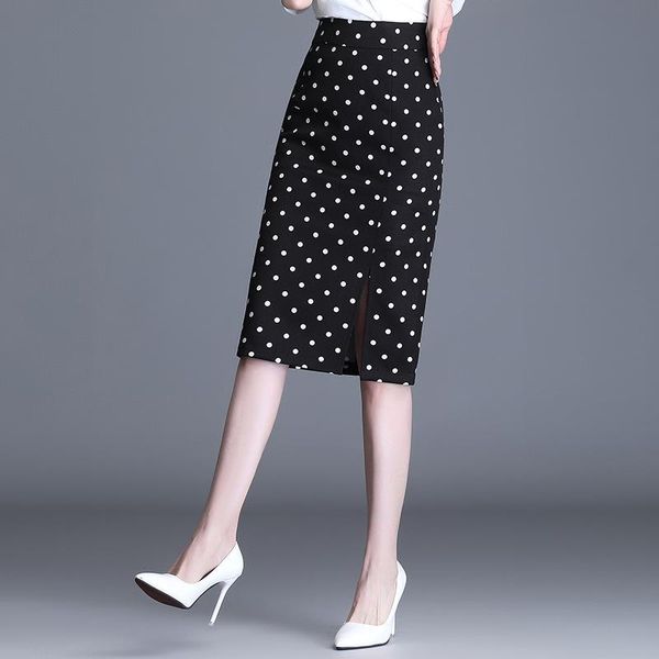 

skirts women plus size 4xl slit dot bodycon skirt summer female elegant fashion slim casual high waisted knee-length pencil 3080, Black