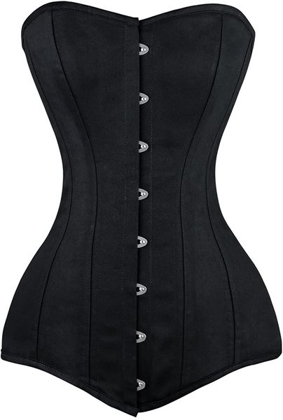 

women's 26 steel-bone cotton long torso hourglass shapewear, Black;white