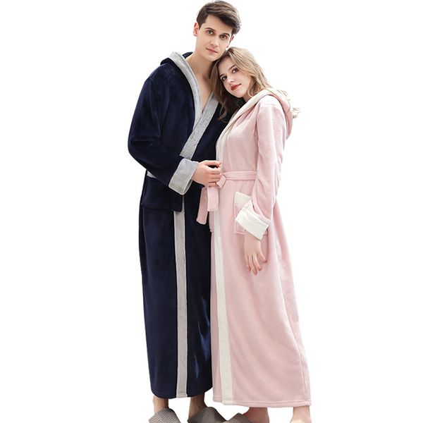 

2021 new female autumn winter long robe loose women's flannel solid ankle hoodie length with lady nightwear bands eb61, White
