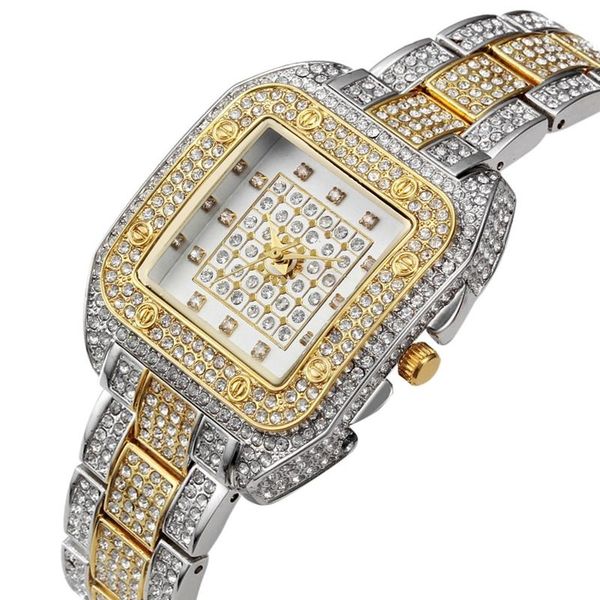 

wristwatches selling european gold square quartz watches for women iced women's rhinestone elegant ladies watch, Slivery;brown