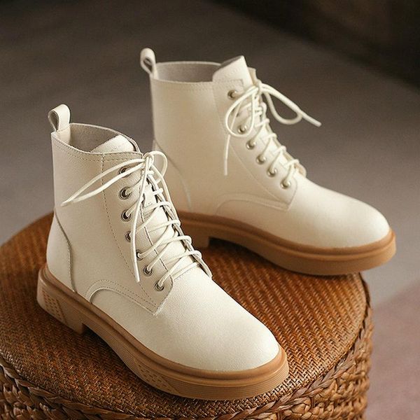 

boots genuine leather low heels ankle cross tied round toe for women 2021 winter arrival basic shoes woman, Black