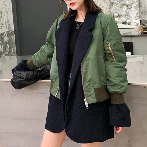 

women's jackets xfpv 2021 women spring autumn street style splice jacket ladies fashion loose casual fake two piece zipper lapel coat t, Black;brown