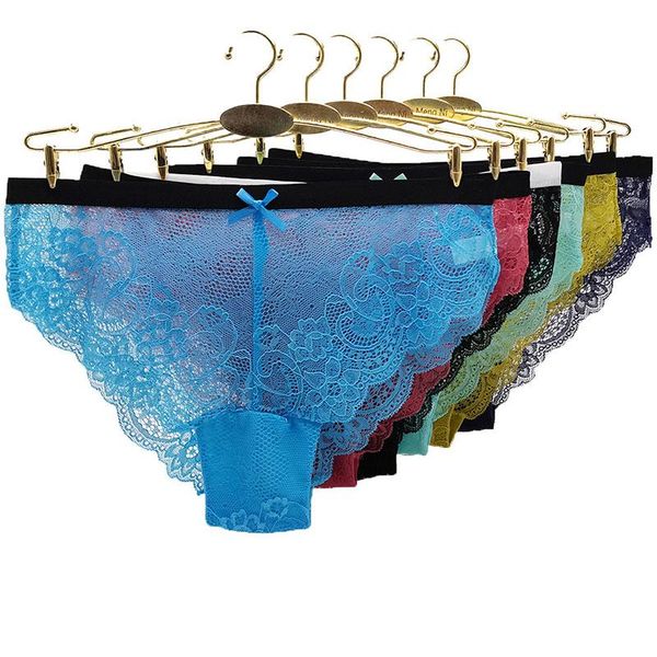 

women's panties 12pcs hollow out ladies lace lingerie minimalist style quick-drying cotton underwear girls low-rise briefs, Black;pink