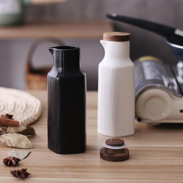 

storage bottles & jars kitchen seasoning pot ceramic soy sauce vinegar bottle oil wood lid box tools