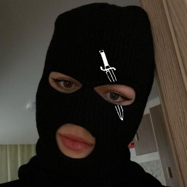 

beanie/skull caps personalized winter balaclava full face mask for outdoor sports embroidery pattern hat woman ski, Blue;gray