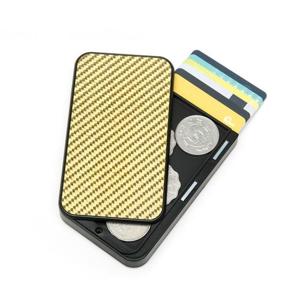 

bycobecy fashion carbon fiber credit card holder rfid blocked single box thin wallet men slim card case tarjetero hom qyldez