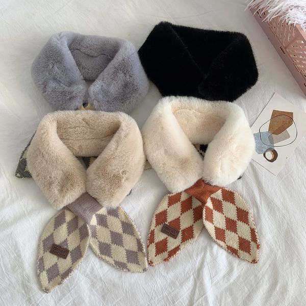 

easy matching nice and warm hairy rhombus knitted ribbon scarf for women