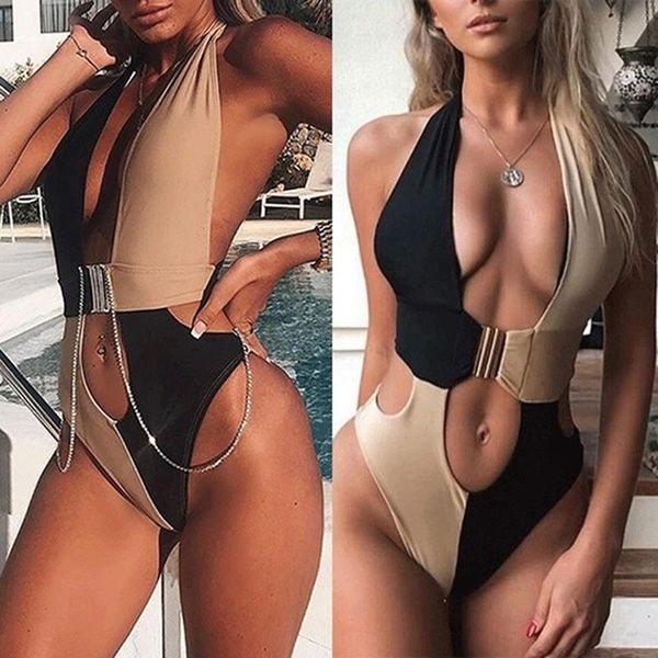 

leopard print one piece swimsuit female deep v-neck bikini 2021 bandage bathing suit monokini swimwear women bathers