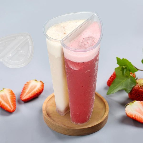 

disposable cups & straws 100pcs creative transparent milk tea beverage cup 600ml double couple drink party favor with lid