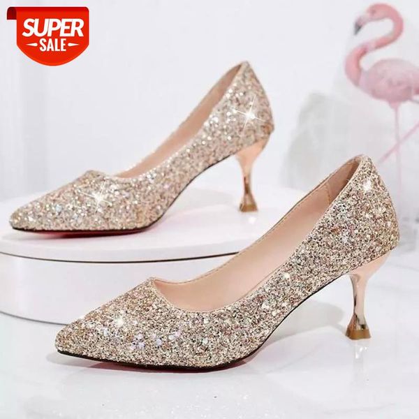 

high heels shoes women gold pumps wedding bling stilettos 2021 big size luxury silver pointed toe zapatos rojos mujer #n14m