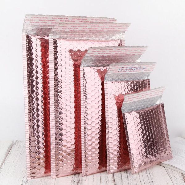 

3pcs rose gold bubble envelope self adhesive waterproof courier storage bags foil bubble mailers padded shipping mail bag