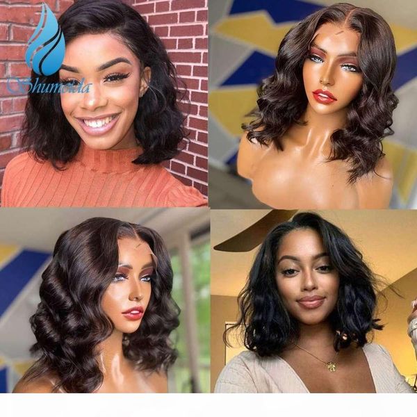 

13*4 front with baby brazilian remy lace frontal wigs loose wave short bob human hair wig bleached knots, Black;brown