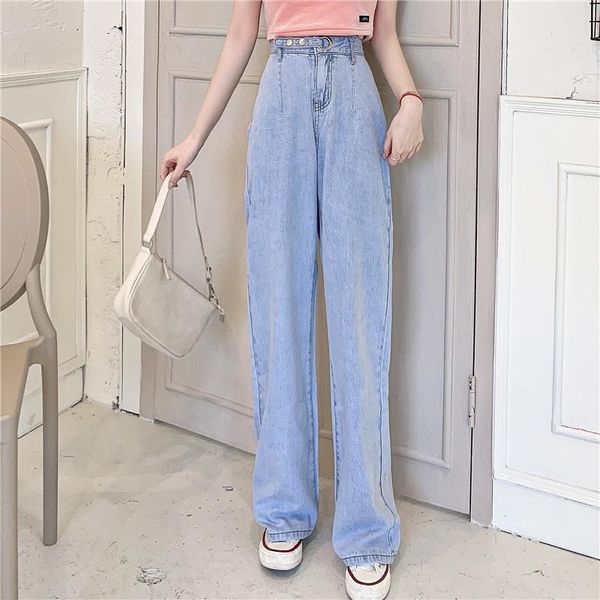 

women's jeans 2834 women style loose high waist slim wide leg mopping, Blue