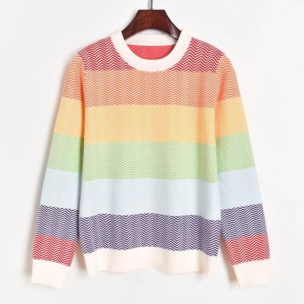 

women's sweaters rainbow sweater women autumn winter contrast color striped long sleeve o-neck pullovers jumpers sueter mujer, White;black