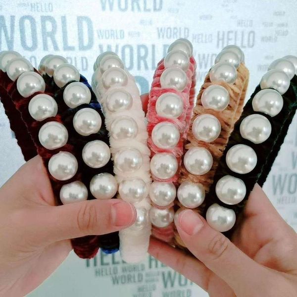 

women girls simulated pearl hair accessories handmade golden velvet winding hair jewelry geometric headwear fashion band, Golden;silver