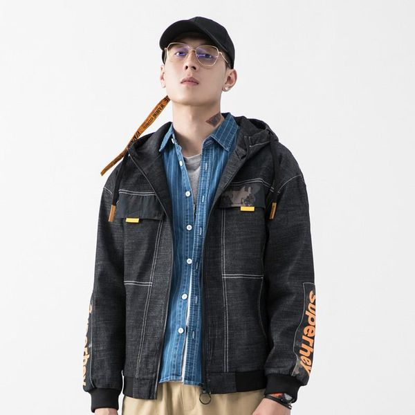

men's jackets men hooded jacket autumn fashion long sleeve hoodie denim coat casual streetwear vintage male windbreaker clothes, Black;brown