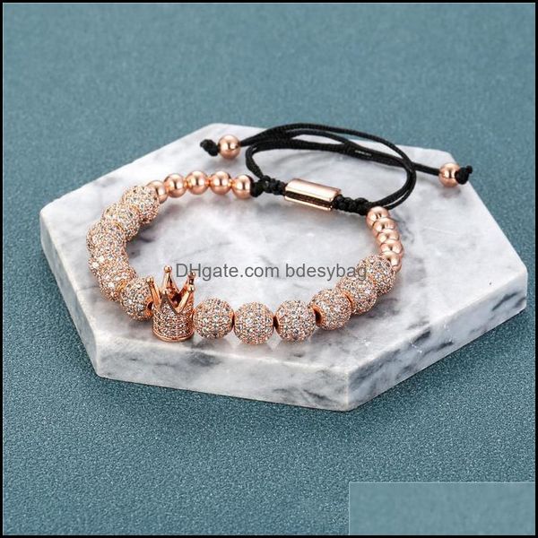 

beaded strands fashion copper bead zircon diamond crown bracelets handwoven adjustable bracelet men and women charm jewelry drop delivery, Black