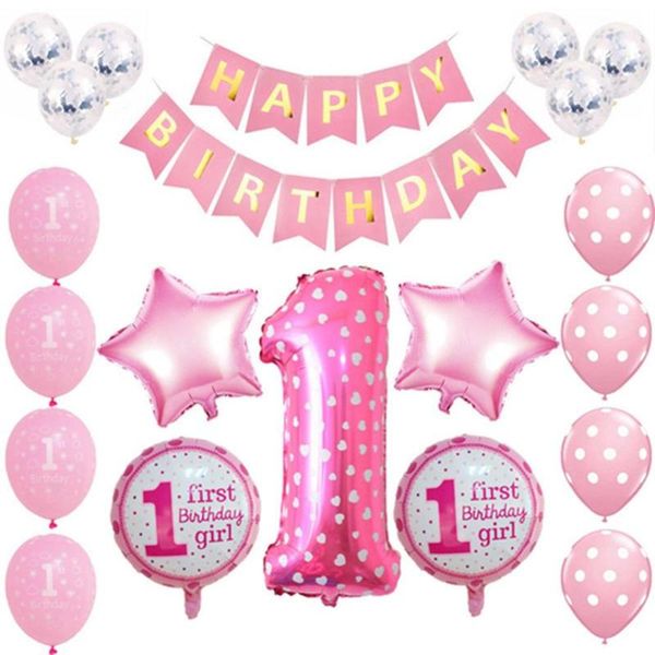 

party decoration pink blue one year birthday balloon boy girl baby shower 1 ballon 1st first kids globos