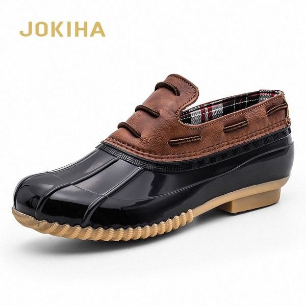 

jokiha womens two tone ankle rain duck shoes with waterproof casual shoes ladies fashion flats oxford g6uv#, Black