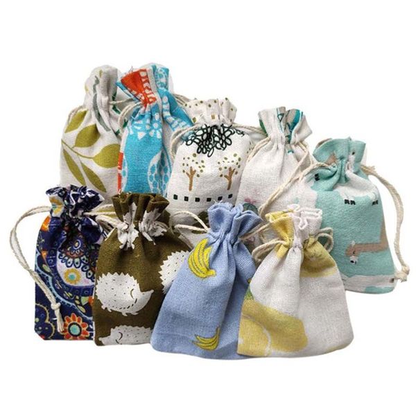 

50pcs/set cute printed cotton cloth drawstring pouch candy bag for christmas b0kb