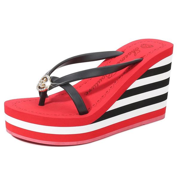 

slippers ladies 2021amazon women's super high heel flip-flops fashion rhinestone beach sandals and platform, Black