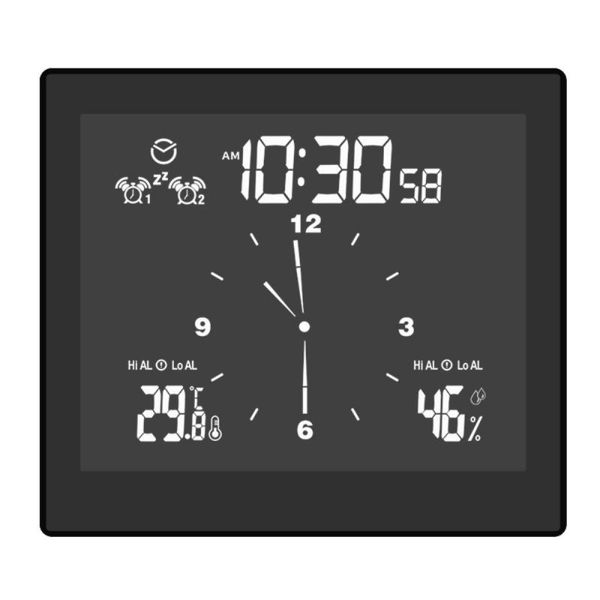 

1pc multifunctional wall clocks alarm upper and lower limit temperature&humidity meter clock black white home decor