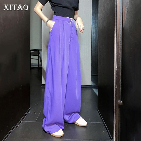

women's pants & capris xitao pleated women wide leg fashion high waist elastic pocket small fresh casual style loose dmy4521, Black;white