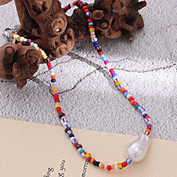 

chokers boho pearls charms choker necklace for women fashion simple colorful rice beads party jewelry trendy girl neck, Golden;silver