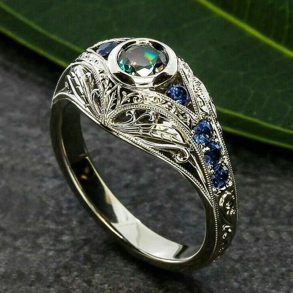 

wedding rings huitan ethnic women ring special-interest fancy hollow pattern colorful master stone fine present for lady jewelry, Slivery;golden
