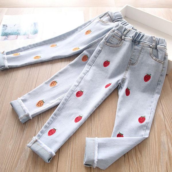 

girls' strawberry embroidered jeans in spring 2021, Blue
