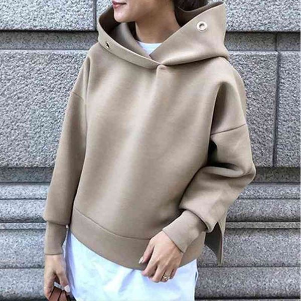 

fleece side split womens hoodies autumn winter hooded long sleeve solid female sweatshirts trend korean ladies hoodie, Black