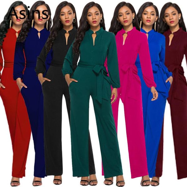 

women's jumpsuits & rompers asins plus size womens jumpsuit 2021 spring casual fashion long sleeve solid color wide leg loose, Black;white
