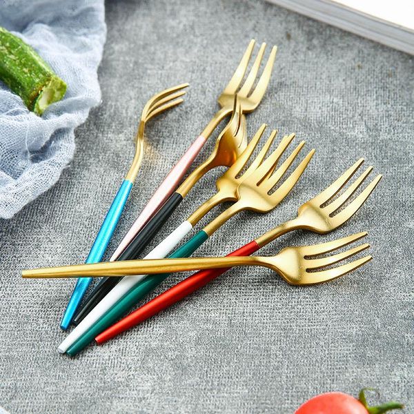 

forks 6pcs tea fork tableware set stainless steel small fruit dinnerware cutlery gold cake snack salad flatware
