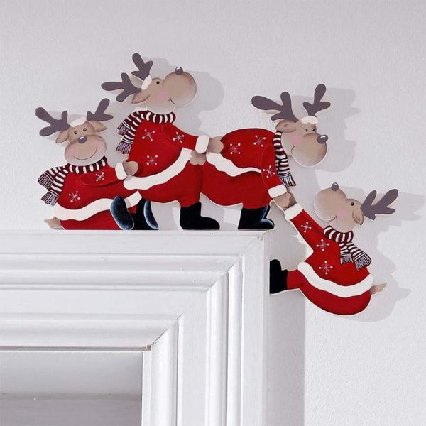 

christmas decorations year creativity wooden door frame decor funny santa reindeers creative decoration ornament holiday gifts