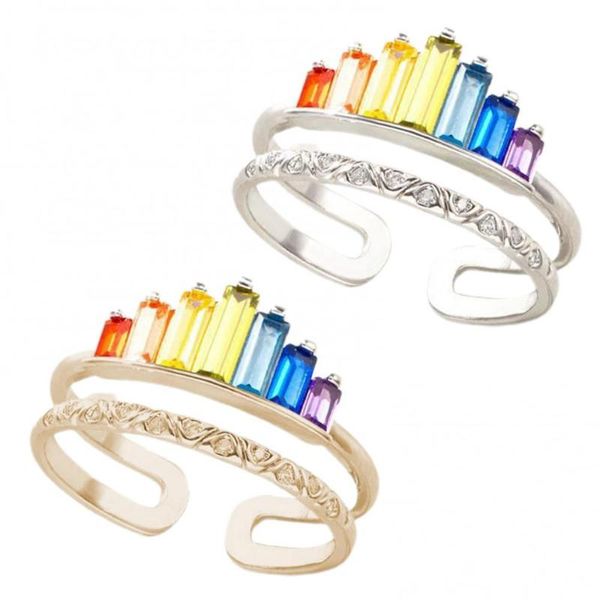 

wedding rings women rainbow open-end crown ring adjustable double band circlet jewelry gift, Slivery;golden