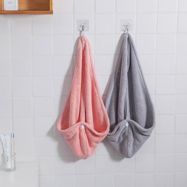 

towel super absorbent quick-drying shower cap, japanese style coral velvet thickened dry hair cap with buttons for women