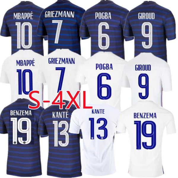 

men's casual shirts 2021 s- 4xl france man 20 21 mbappe griezmann kante pogba benzema kit jersey, White;black