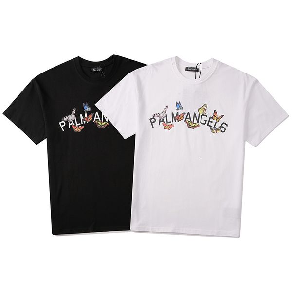 

t shirt pa summer butterfly letter print slogan short sleeve men's and women's leisure brand top, White;black