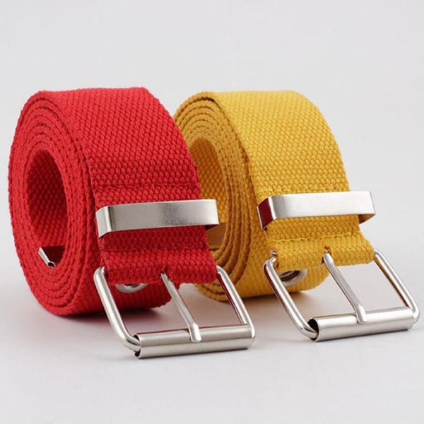 

missky men women belt solid color fashion all match pin buckle hollow out holes canvas waist belt female male belts, Black;brown