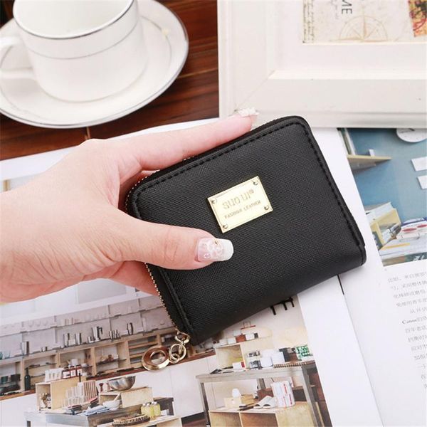 

wallets fashion women wallet metal sheets decorate pu leather zipper short coin purse 2021 high quality, Red;black