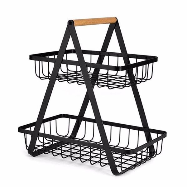 

hooks & rails 2-tier metal fruit basket portable kitchen storage for fruits vegetables house household toiletries home rack
