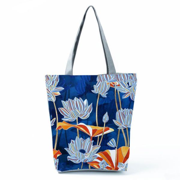 

evening bags japanese ukiyo design women's bag blue floral printed handbag landscape casual shoulder eco friendly beach portable tote
